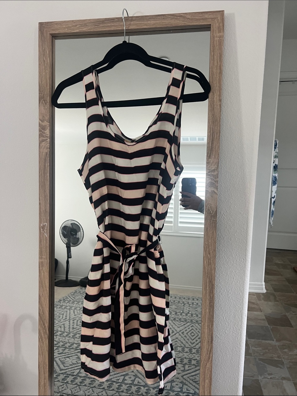 Striped Sleeveless Tie-Waist Dress - Black & Cream